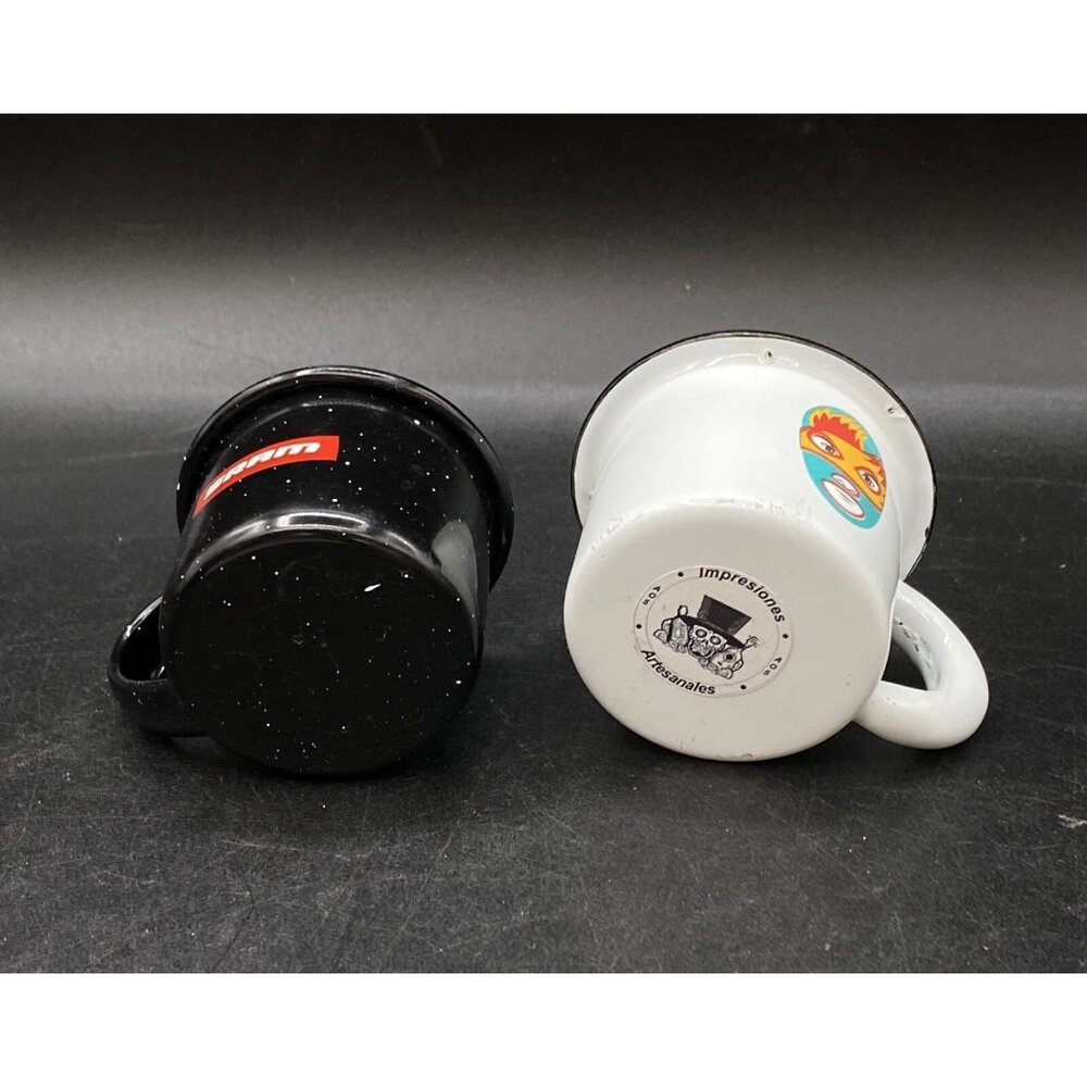 Enamelware Espresso 2 Coffee Cup SRAM Malinalco White Black Lucha Libre - Picture 3 of 8